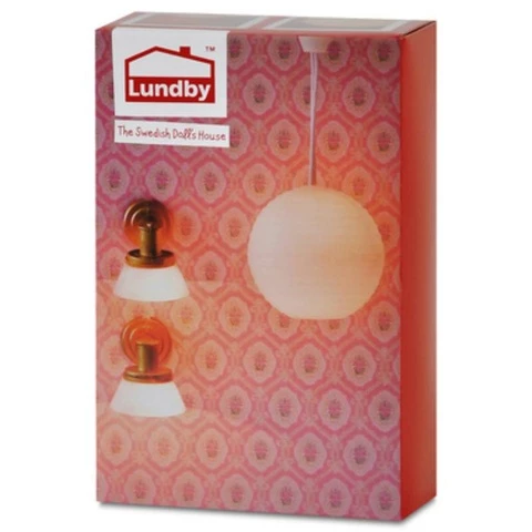 Lundby lamput nukkekotiin, kattolamppu ja seinälamppu