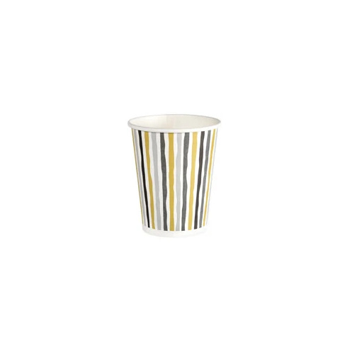 Kartonkipikari Stripes Musta/Kulta 24cl, 10kpl