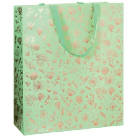 Gift bag 40 x 14 x 34 cm flower green