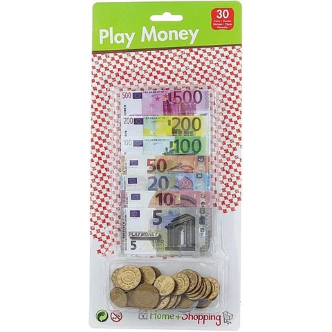 Play money bills and coins