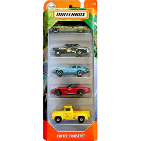 5 different Matchbox cars