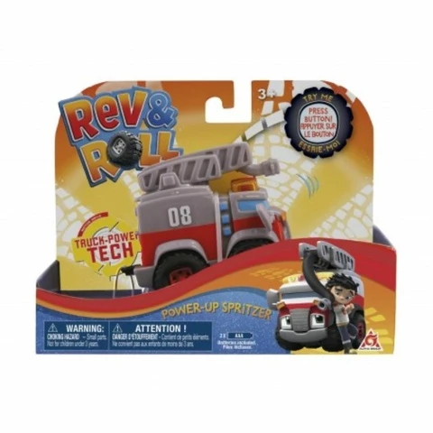 Rev &amp; Roll car Power-Up Spritzer fire truck