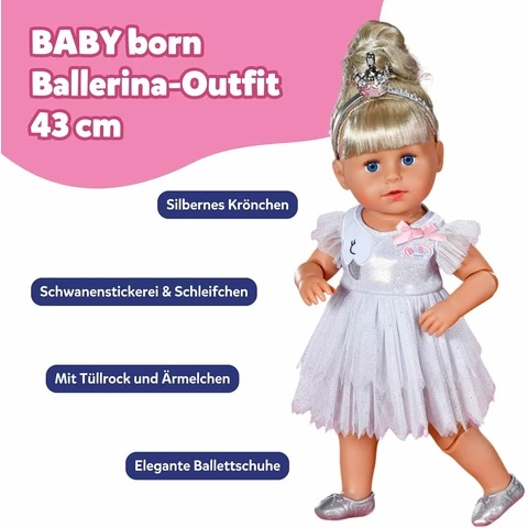 BABY Born ballerina mekko joutsenbrodeerauksella 43 cm