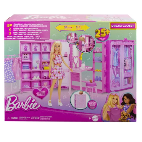 Barbie Dream Closet Vaatekappi, nukke ja nuken vaatteet