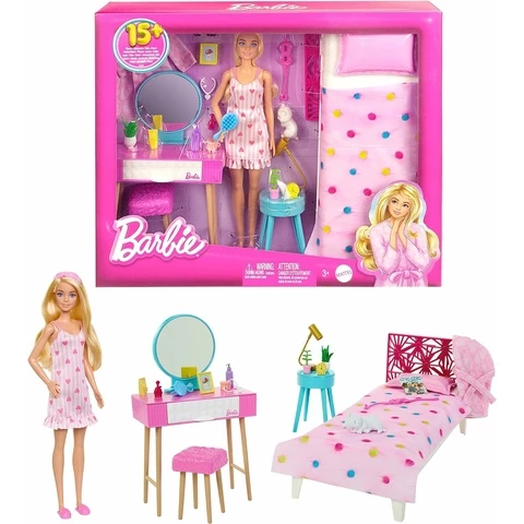 Barbie Makuuhuone leikki-setti sis.Barbie nukke