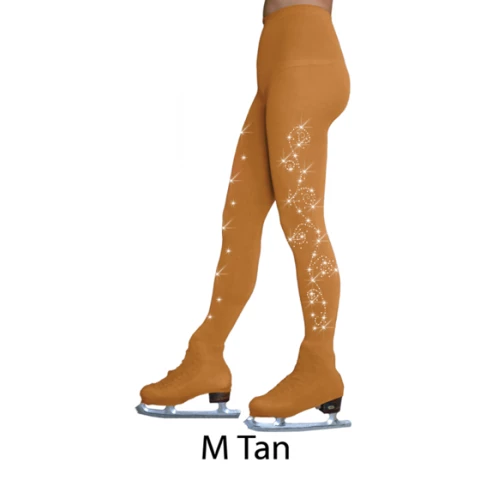 ChloeNoel Ice Skating Tights Over The Boot Figure Skating with Buckles 2 Swirls Medium Tan