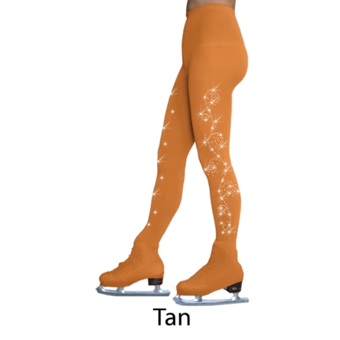 ChloeNoel Ice Skating Tights Over The Boot Figure Skating with Buckles 2 Swirls Tan