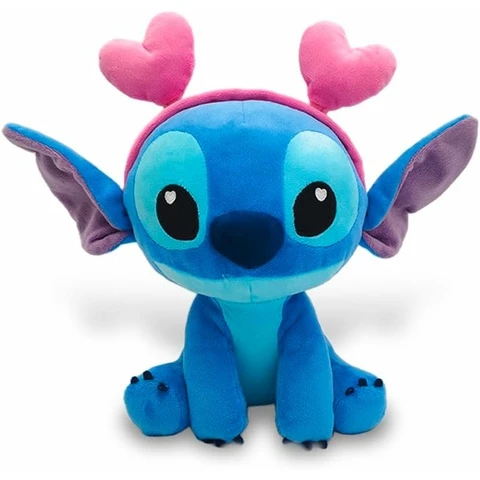 Disney Stitch pehmolelu 25 cm – sydänsilmät ja vaaleanpunainen hiuspanta
