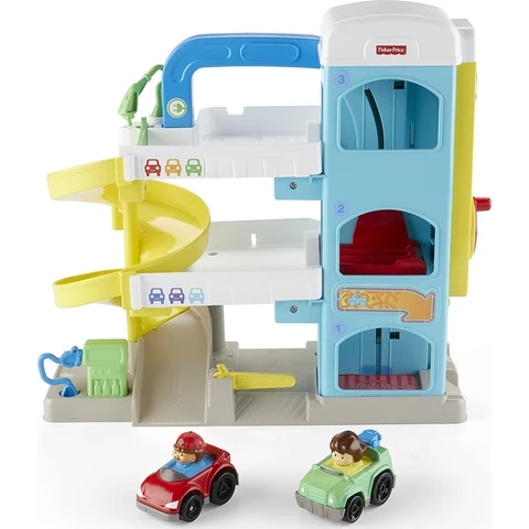 Fisher-Price liitle people parking garage and 2 cars