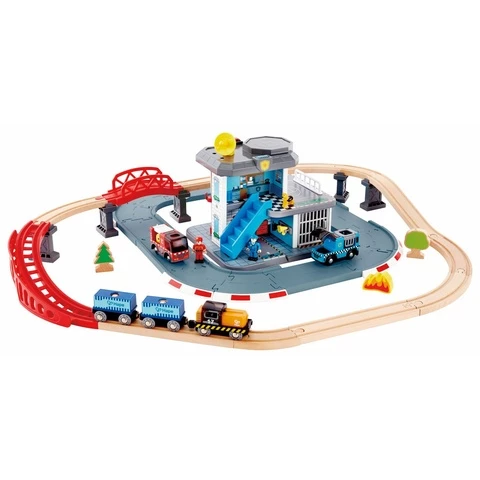 Hape train track and rescue station play set