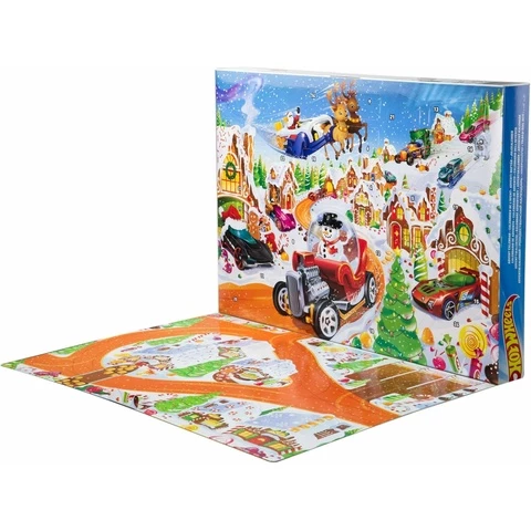 Hot Wheels joulukalenterin kaikki autot ja tarvikkeet yhdessä