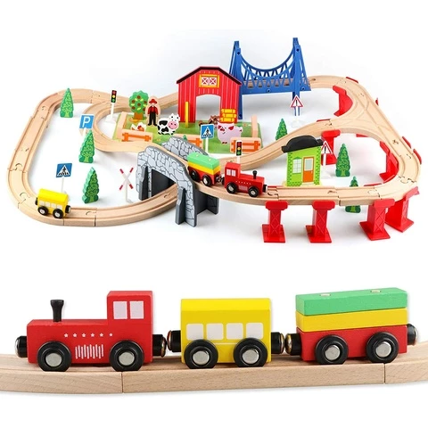 Jacootoys wooden train track 80 pieces