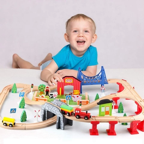 Jacootoys wooden train track 80 pieces