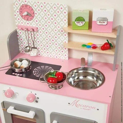 Janod Play kitchen wooden pink with accessories