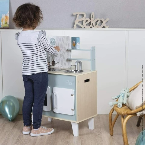 Janod wooden play kitchen blue with accessories