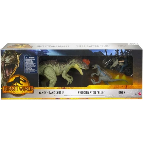 Jurassic World Dominion 3 Pakkaus: Owen Mopolla, Yangchuanosaurus ja Blue Velociraprtor 