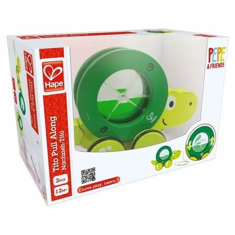 Turtle pulling Hape Oxygen wooden toy