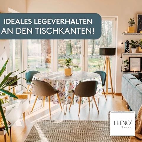 LILENO HOME pyöreä vahakangas Kukkaniitty (Halkaisija 140 cm)