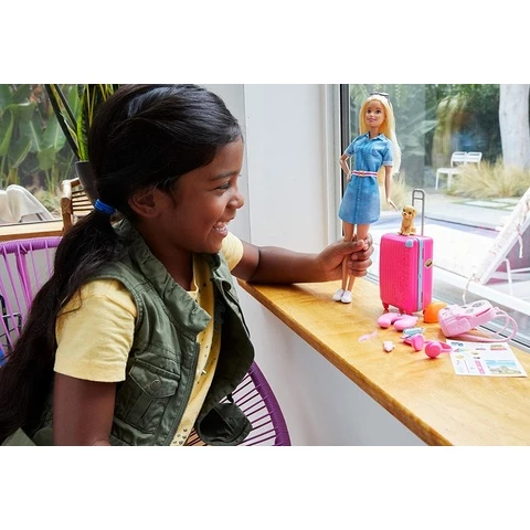 Barbie travel doll online black