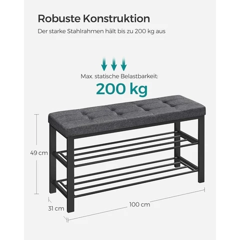 Pitkä kenkähylly ja penkki harmaa 