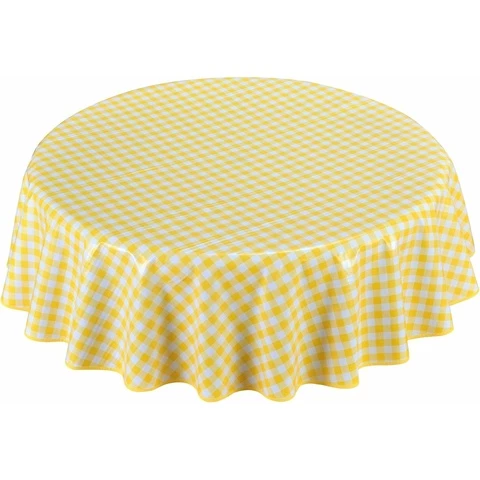 Pyöreä vahakangas pöytäliina, ruudullinen kuosi keltainen (Halkaisija 140 cm)
