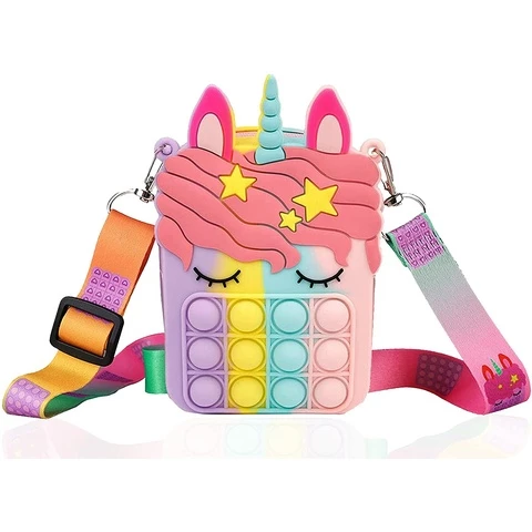 Rainbow unicorn pop-it fidget bag