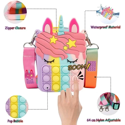 Rainbow unicorn pop-it fidget bag