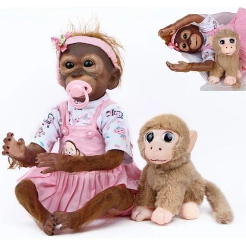 Reborn monkey doll 52 cm and soft toy monkey