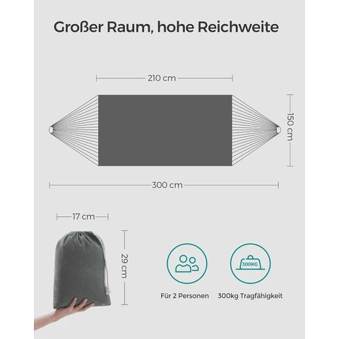 Sonmics Kahden hengen riippumatto harmaa