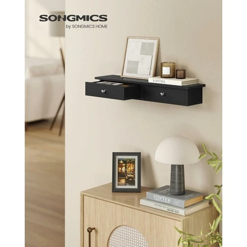Sonmics Seinähylly kahdella laatikolla musta