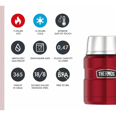 Thermos King ruokatermos lusikalla 0.47L, cranberry red