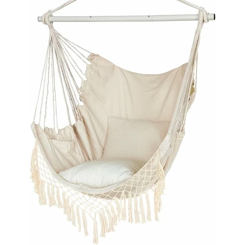 YAERSI Boho-riippukeinu beige ja 2 tyynyä
