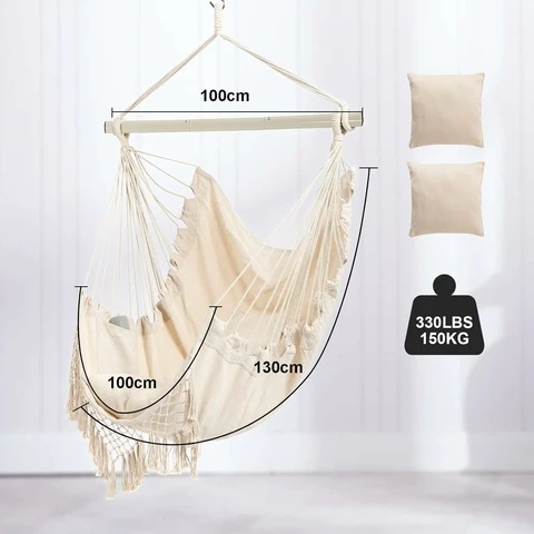YAERSI Boho-riippukeinu beige ja 2 tyynyä