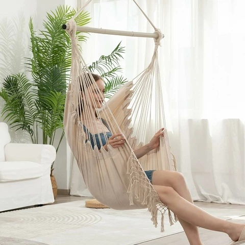 YAERSI Boho-riippukeinu beige ja 2 tyynyä